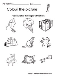 Color The Picture That Begins With Letter K, Printable English