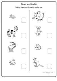 Bigger and Smaller Worksheets, Activity Sheets for kids, Kindergarten
