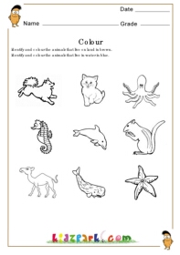 Identify Animals Live Land Water Activity Sheets Coloring Page Pages