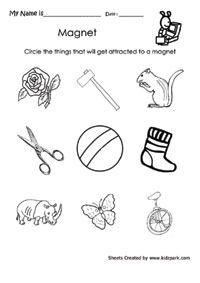 Science Worksheet For Kids To Circle The Attracted Thing By Magnet